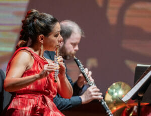 image of two musicians playing flute and clarinet at the colorado music festival | things to do in boulder